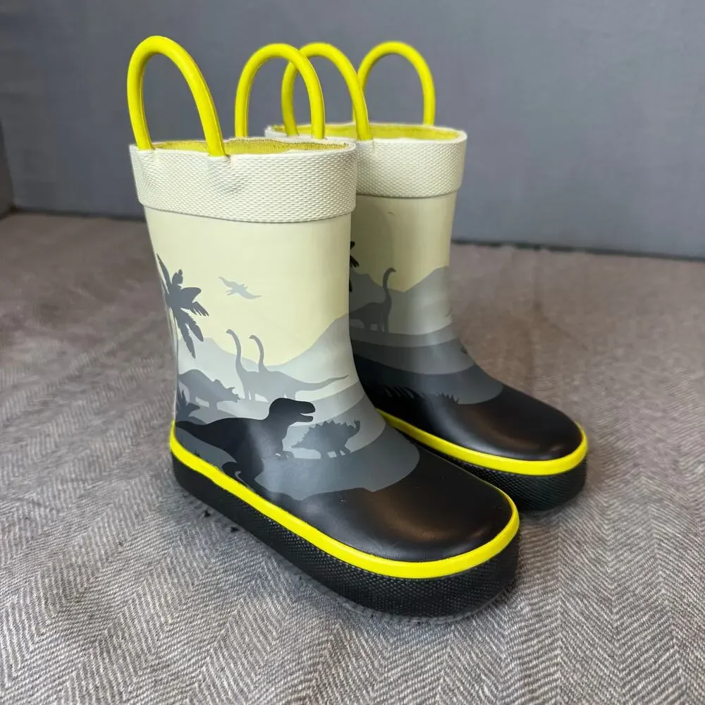 Kamik Rain Boots Dinosaur Yellow Black US 5 Little Kid Toddler Baby